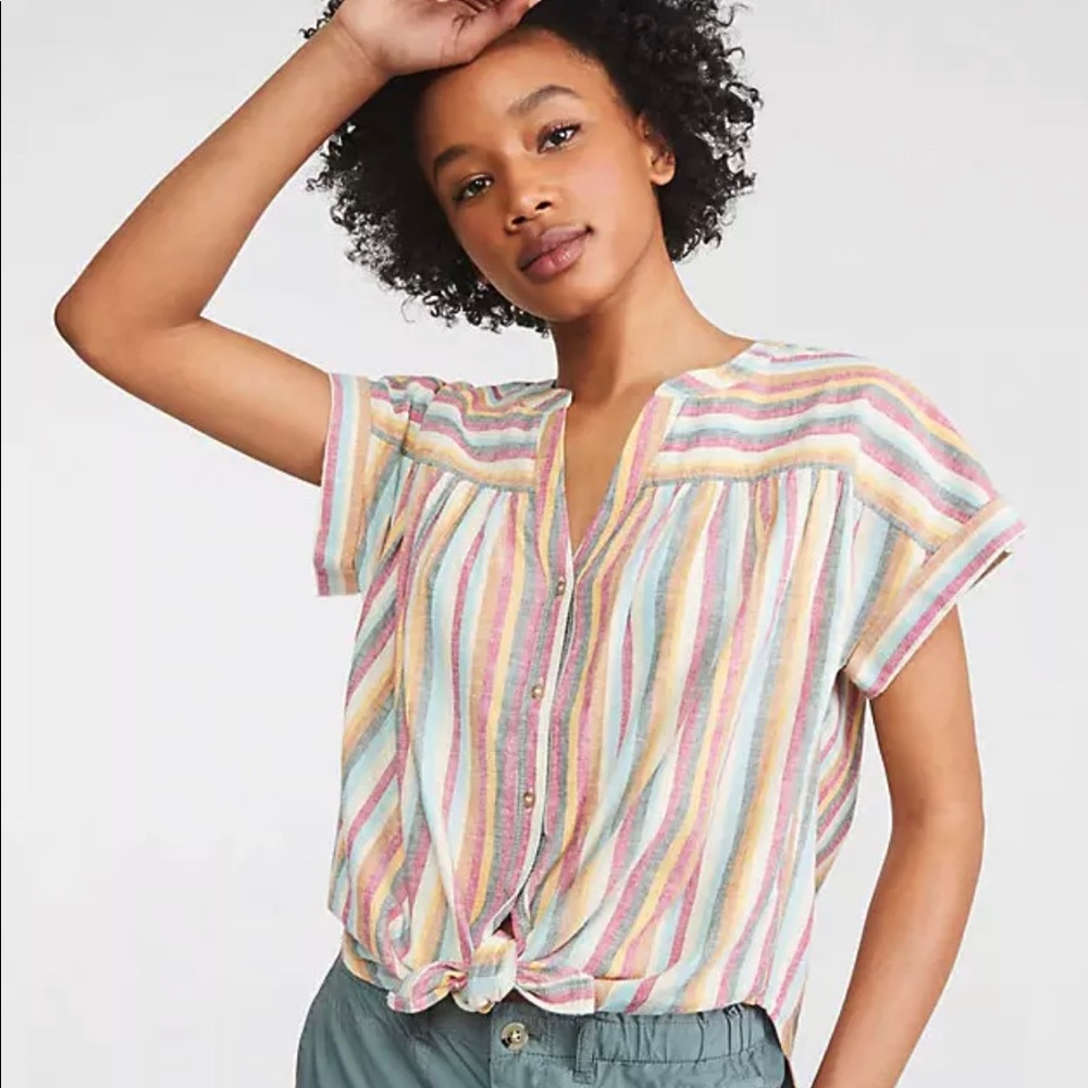 LOFT Lou & Grey Striped Tie Front Shirt - XS - NWT